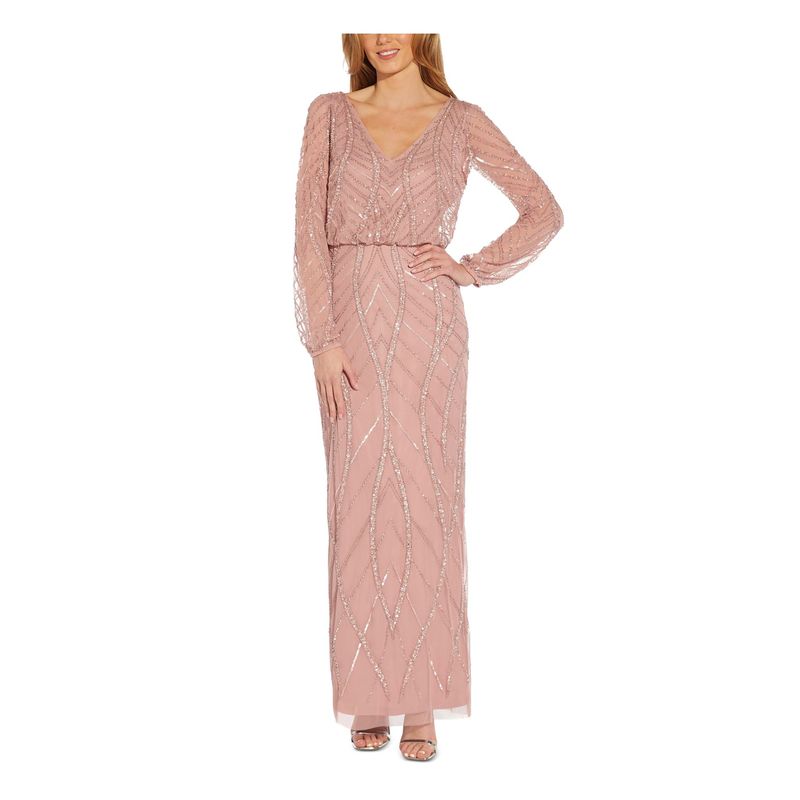 Adrianna Papell Womens Pink Long Sleeve Maxi Formal Blouson Dress Plus 20w